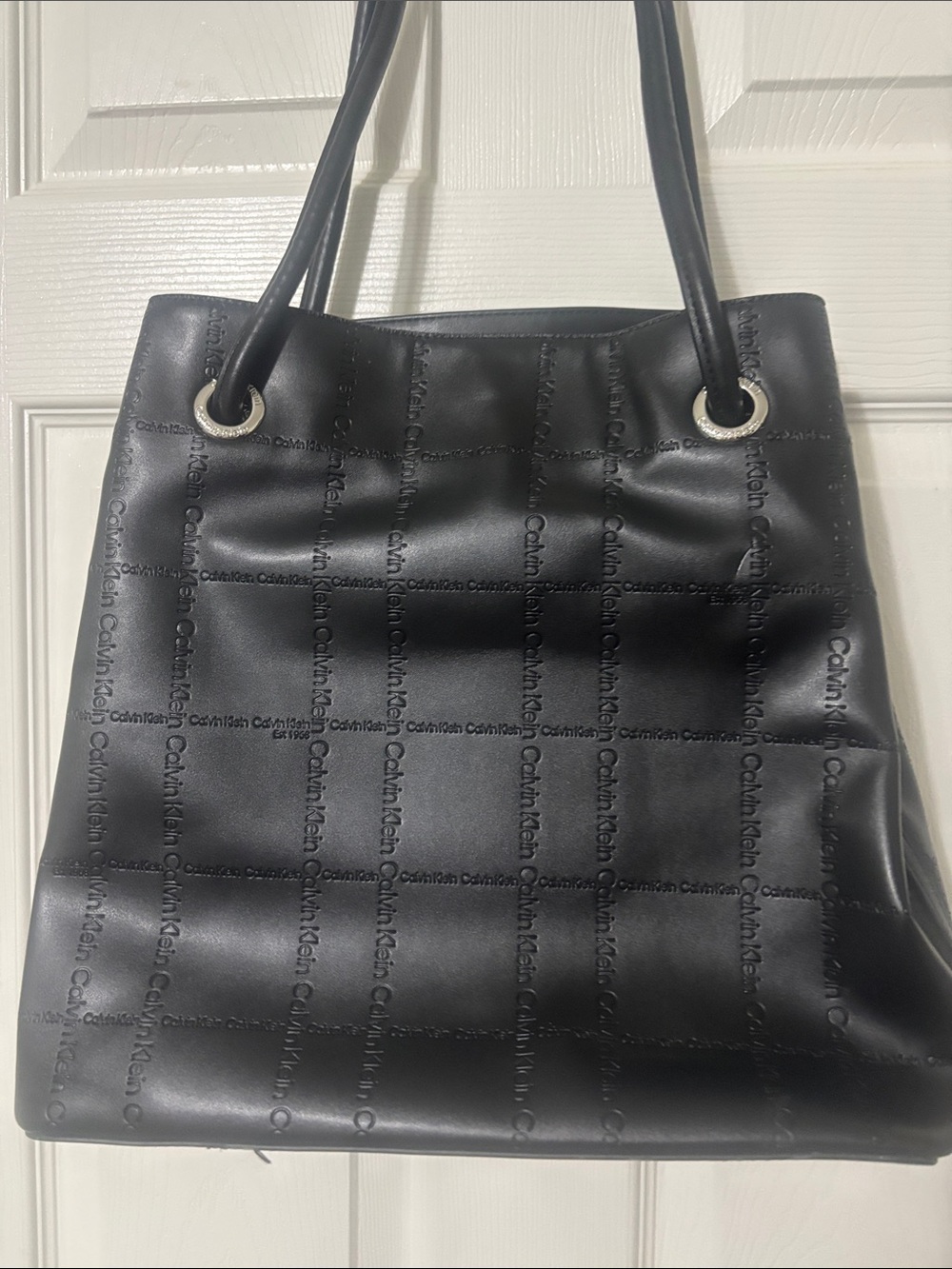 Calvin Klein Black Embossed Logo Shoulder Bag